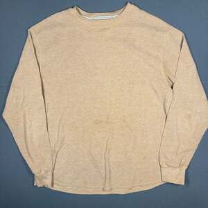 Vintage Faded Glory Thermal Long Sleeve Shirt Men Large Tan Waffle Knit Y-Stitch